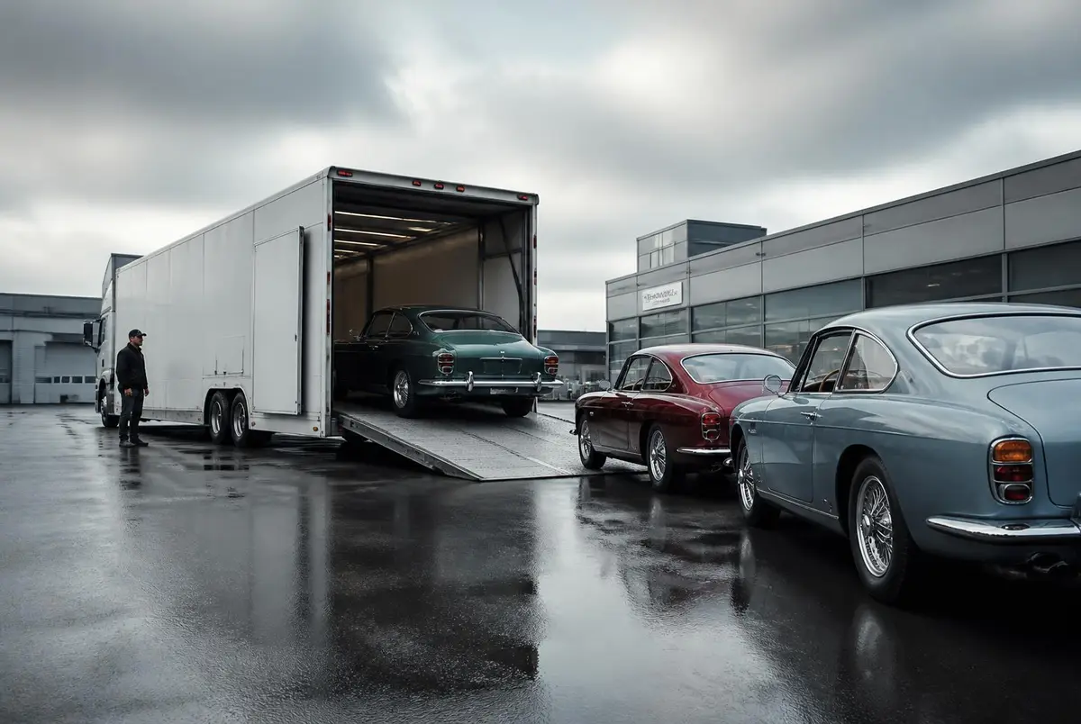 Editorial illustration of enclosed vehicle transport